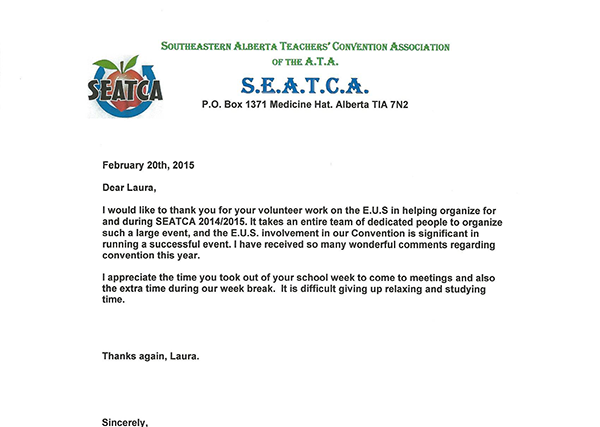 S.E.A.T.C.A. Thank You Letter